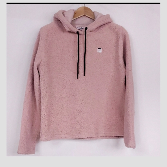 Fila Sweaters - Fila Pink Quarter Zip Hooded Teddy Plush Sweater